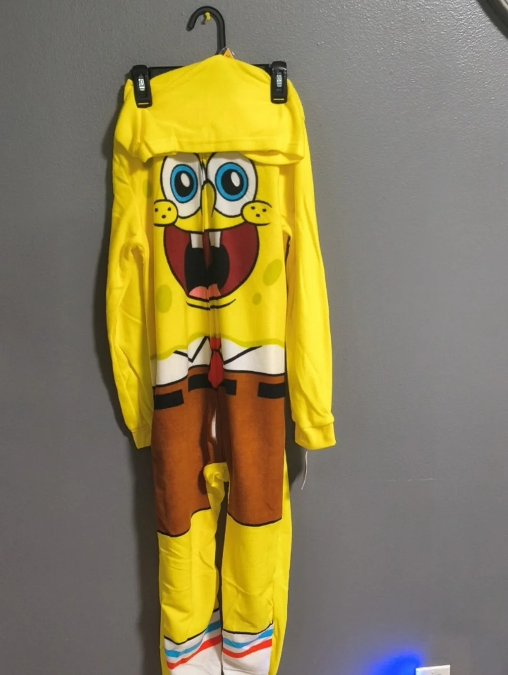 SpongeBob SquarePants Yellow Kids One-Piece Hoodie Pajama Size 10 -12